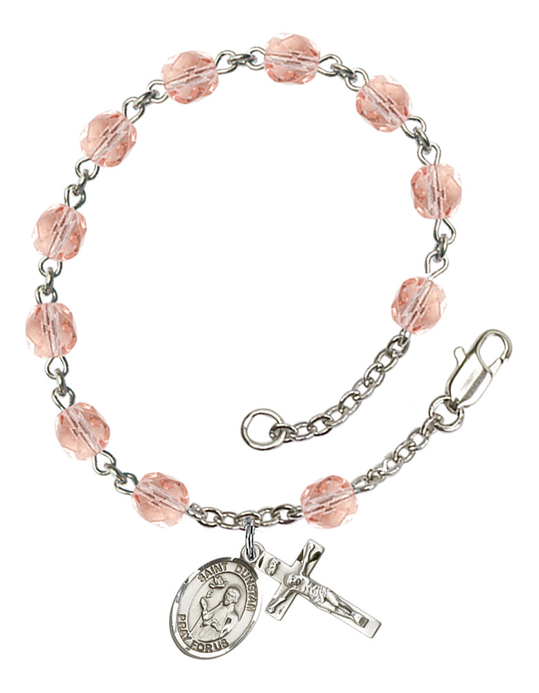 Saint Dunstan Engravable Rosary Bracelet with Pink Beads