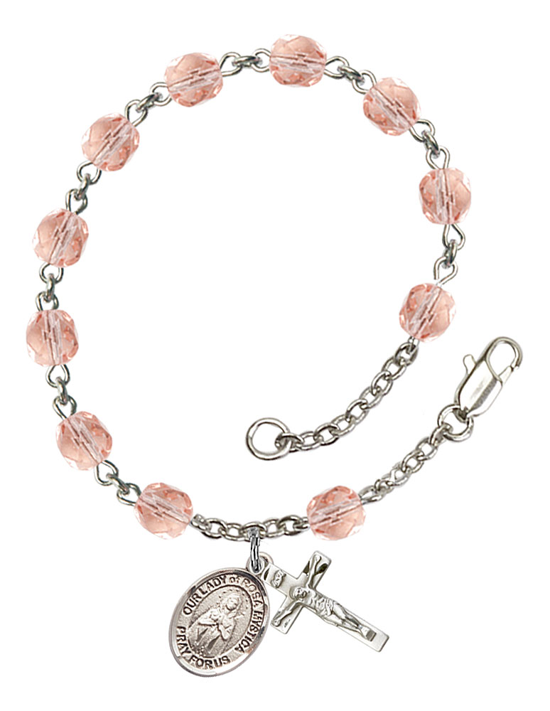 Our Lady of Rosa Mystica Engravable Rosary Bracelet with Pink Beads