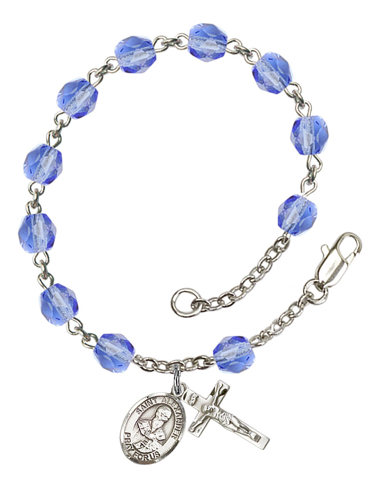 Saint Alexander Sauli Engravable Rosary Bracelet with Sapphire Beads