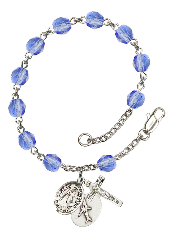 Saint Joseph of Cupertino Rosary Bracelet with Sapphire Beads