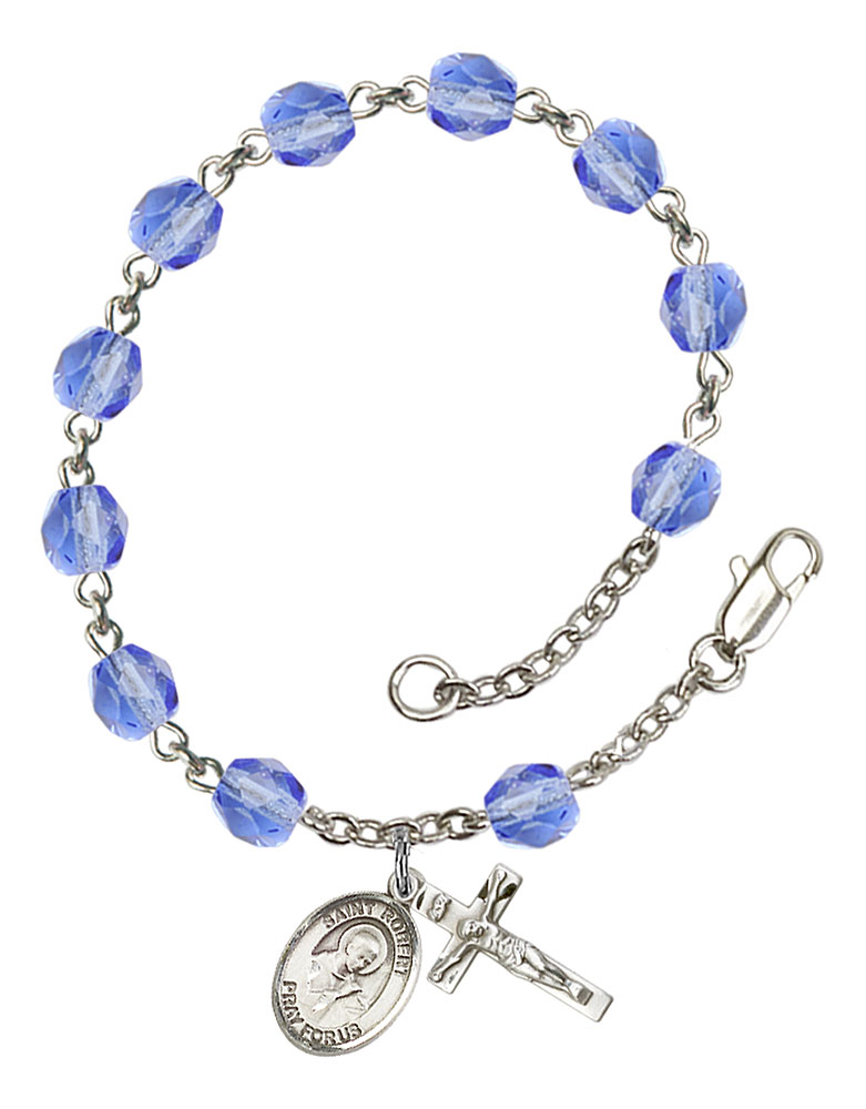 Saint Robert Bellarmine Engravable Rosary Bracelet with Sapphire Beads