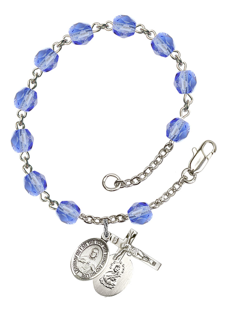 Scapular Engravable Rosary Bracelet with Sapphire Beads