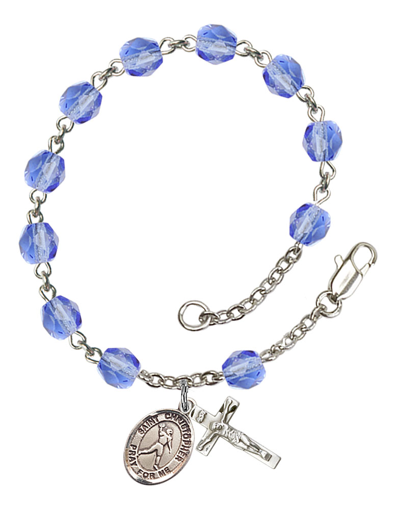 Saint Christopher and Football Rosary Bracelet with Sapphire Beads