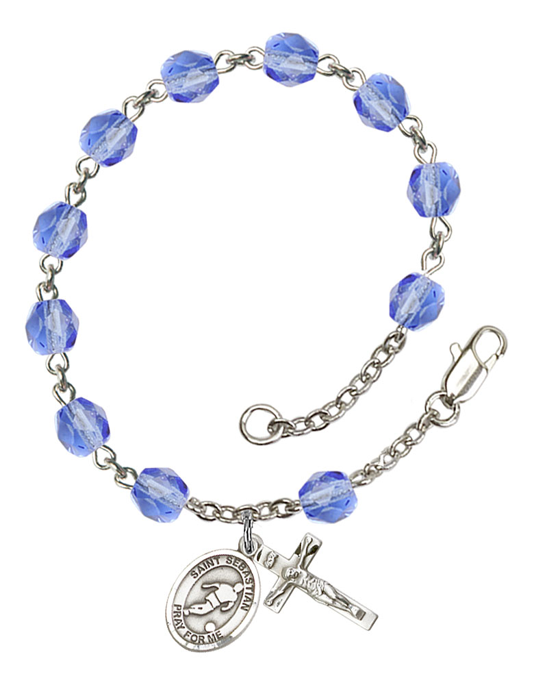 Saint Sebastian and Soccer Rosary Bracelet with Sapphire Beads