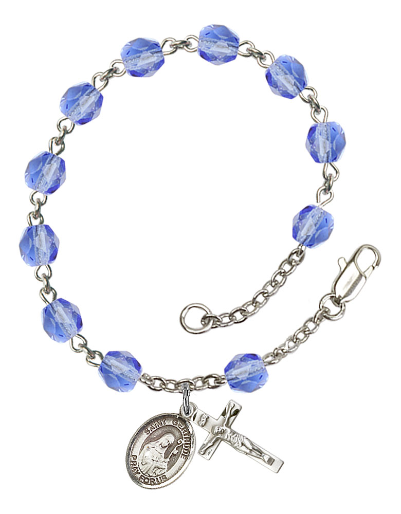 Saint Gertrude of Nivelles Engravable Rosary Bracelet with Sapphire Beads
