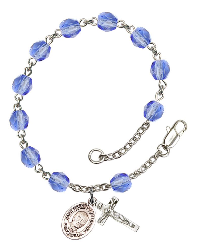 Saint Hannibal Engravable Rosary Bracelet with Sapphire Beads