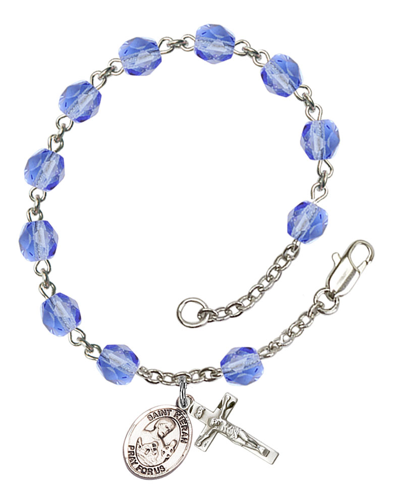 Saint Kieran Engravable Rosary Bracelet with Sapphire Beads