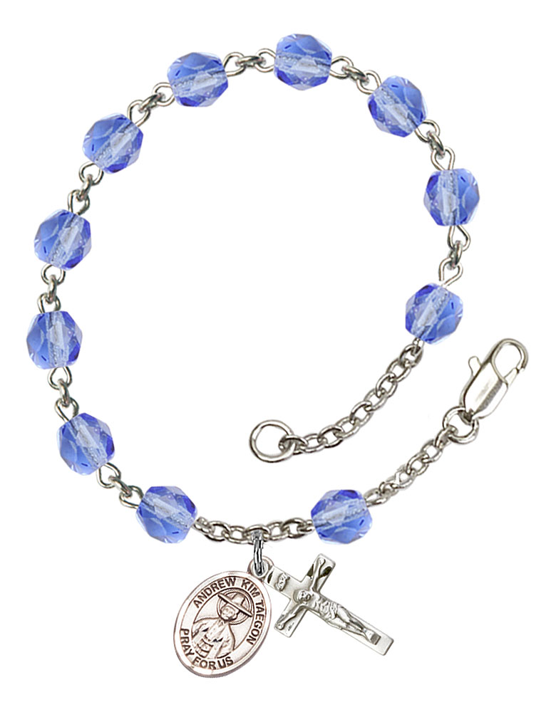 Saint Andrew Kim Taegon Engravable Rosary Bracelet with Sapphire Beads