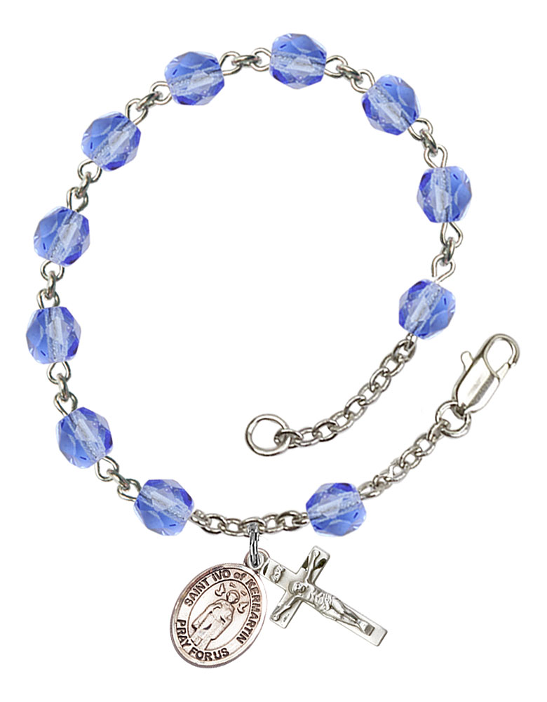 Saint Ivo of Kelmartin Engravable Rosary Bracelet with Sapphire Beads