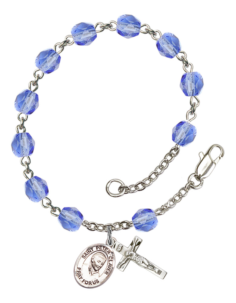 Saint Peter Claver Engravable Rosary Bracelet with Sapphire Beads