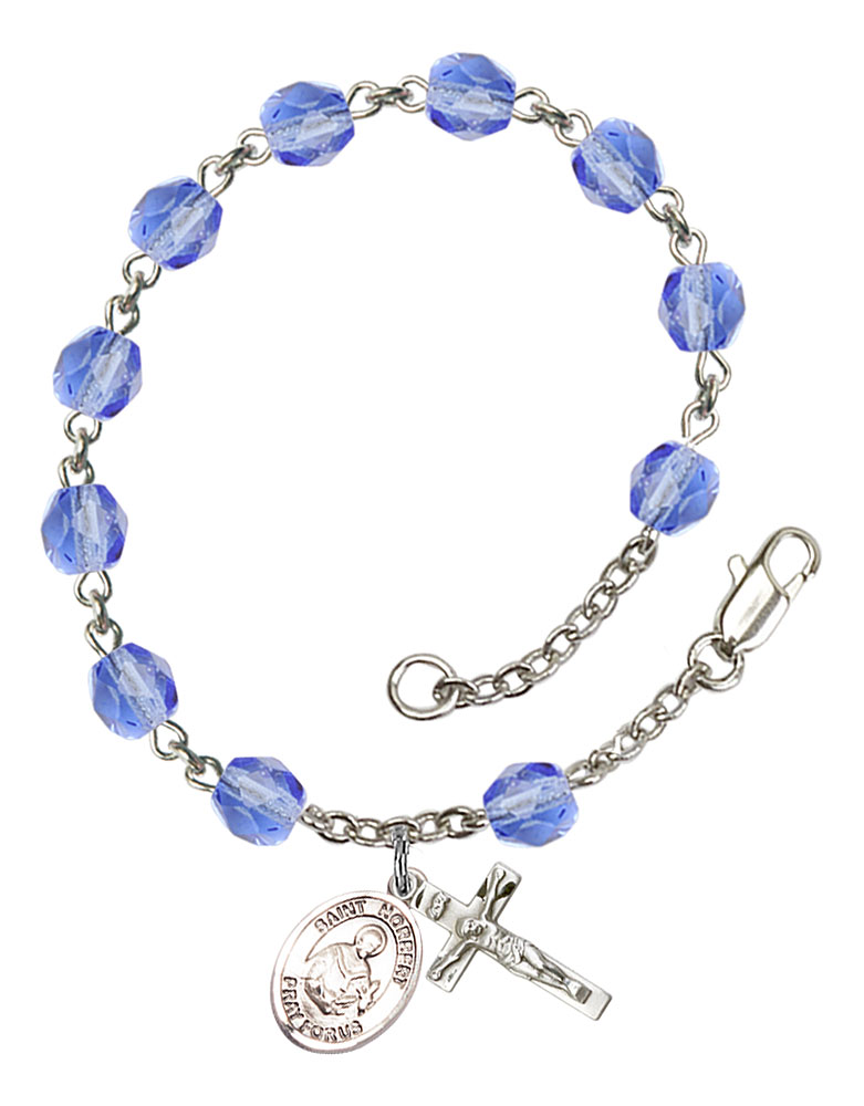 Saint Norbert of Xanten Engravable Rosary Bracelet with Sapphire Beads