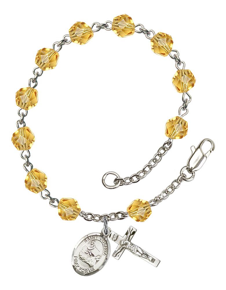 Saint Joshua Engravable Rosary Bracelet with Topaz Beads