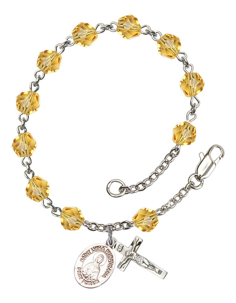 Saint Lydia Purpuraria Engravable Rosary Bracelet with Topaz Beads