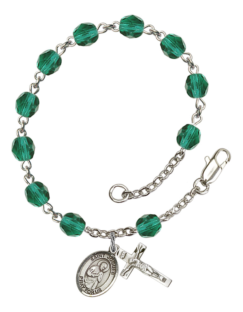 Saint Isaac Jogues Engravable Rosary Bracelet with Zircon Beads