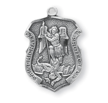 Sterling Silver Badge Shaped St. Michael Medal