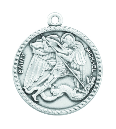 7/8-inch Round Sterling Silver Saint Michael Medal on a 24'' Chain
