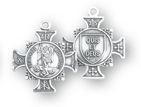 Sterling Silver Maltese Cross Shaped St. Michael Medal