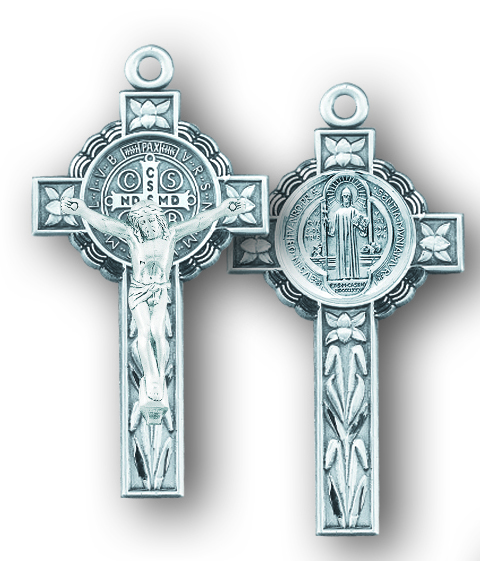 1 5/8-inch Sterling Silver St. Benedict Crucifix with 18-inch Chain