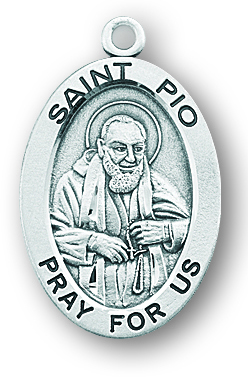 Sterling Silver Oval Shaped St. Pio Medal