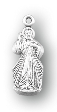 7/8-inch Sterling Silver Divine Mercy Medal with 18-inch Chain