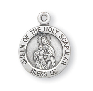 3/4-inch Round Sterling Silver Scapular Medal with an 18' Chain
