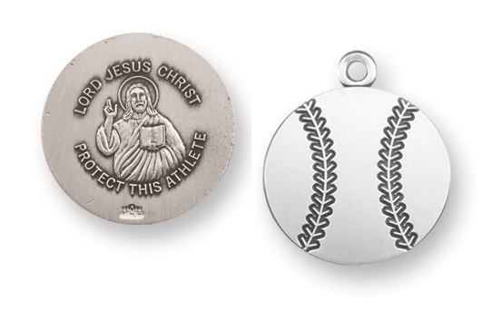 Sterling Silver Christ Baseball Athlete Medal