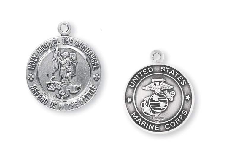 Sterling Silver Marines Medal with St. Michael on Reverse Side