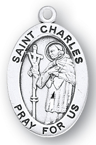 Sterling Silver Oval Shaped St. Charles Medal