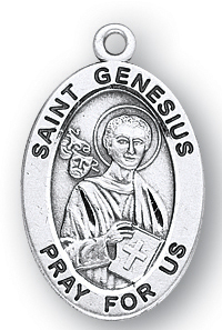 Sterling Silver Oval Shaped St. Genesius Medal