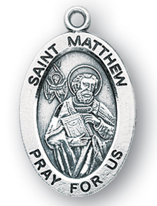 Sterling Silver Oval Shaped St. Matthew Medal