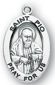 Sterling Silver Oval Shaped St. Pio Medal