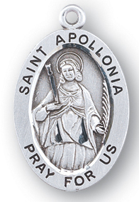 Sterling Silver Oval Shaped St. Apollonia Medal