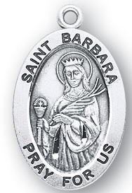 Sterling Silver Oval Shaped St. Barbara Medal