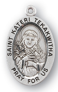 Sterling Silver Oval Shaped St. Kateri Tekakwitha Medal