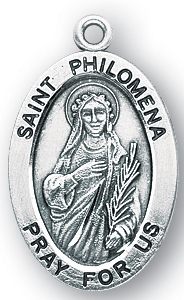Sterling Silver Oval Shaped St. Philomena Medal
