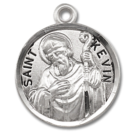 Sterling Silver Round Shaped St. Kevin Medal