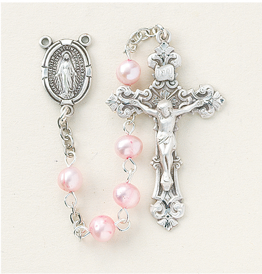 Pink Freshwater Pearl Rosary - Engravable