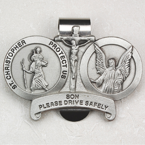 St Christopher and Guardian Angel Visor Clip for Son