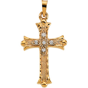 14K Yellow Gold Cross Pendant with Diamond