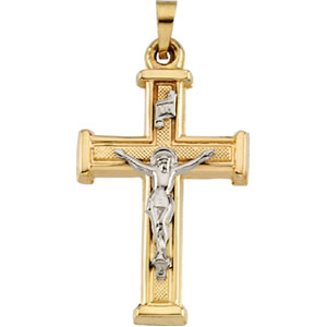 14K Yellow Gold/White Two Tone Crucifix Pendant