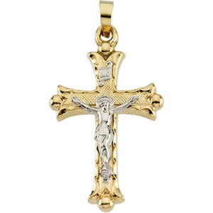 14K Yellow Gold/White Two Tone Crucifix Pendant
