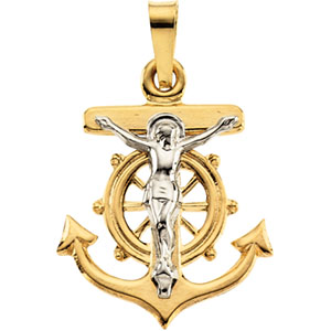 14K Yellow Gold/White Two Tone Mariners Cross Penda