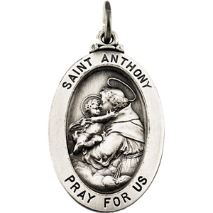 Sterling Silver Oval St Anthony Pendant Pendant with Chain
