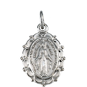 Sterling Silver Floral Miraculous Medal with Chain