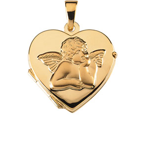 14K Gold Heart Shaped Locket with Angel