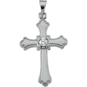 14K White Gold Cross Pendant with Diamond