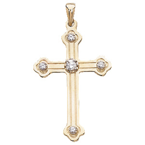 14K Yellow Gold Cross Pendant with Diamond
