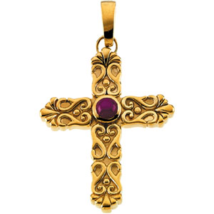 14K Gold Ruby Star Cross