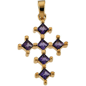 14K Gold Genuine Amethyst Cross