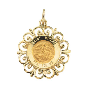 14K Yellow Gold Round St Michael Pendant Pendant